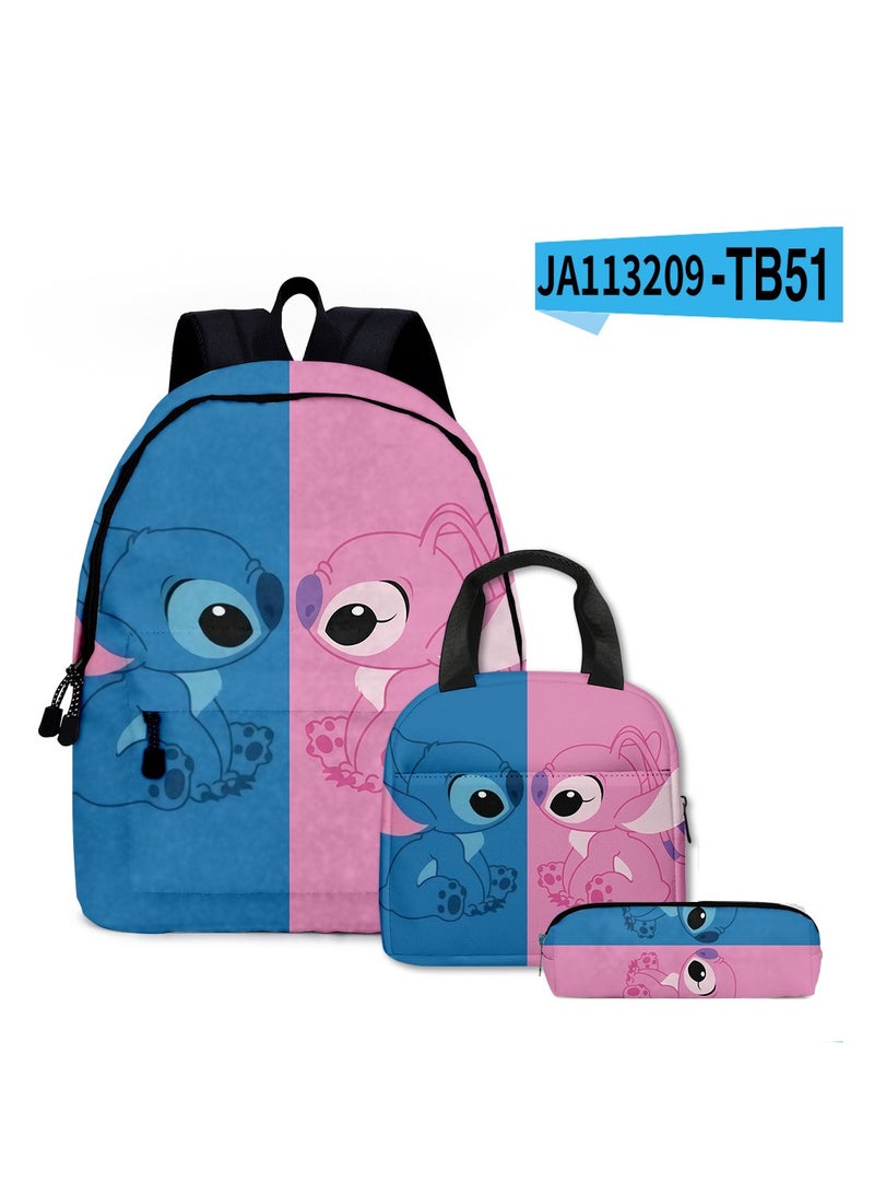 New Cartoon Stitch Backpack School Bag Children's Lunch Bag Pencil Bag Three-Piece Set For Primary And Secondary School Students 30*40*17cm