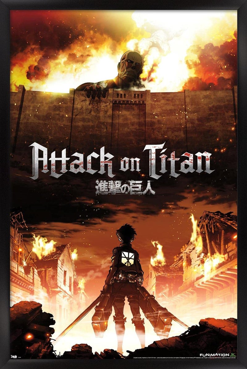 Trends International Attack on Titan - Fire Wall Poster, 22.375" x 34", Black Framed Version - Image 1