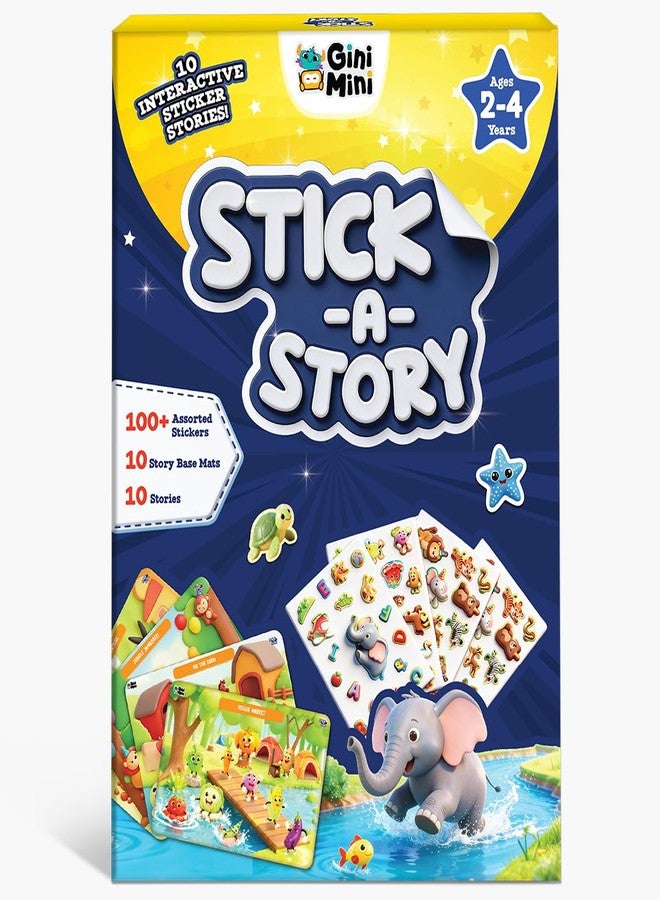 GiniMini Stick A Story- Sticker Storytelling Kit for Kids Age 2 3 4 | 100+ Easy-Peel Stickers, 10 Story Mats & Story Booklet | Creative Learning Activity | Fine Motor Skills & Imagination Toy - Image 1