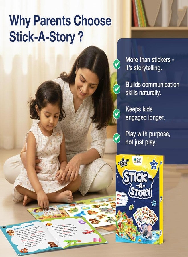 GiniMini Stick A Story- Sticker Storytelling Kit for Kids Age 2 3 4 | 100+ Easy-Peel Stickers, 10 Story Mats & Story Booklet | Creative Learning Activity | Fine Motor Skills & Imagination Toy - Image 5