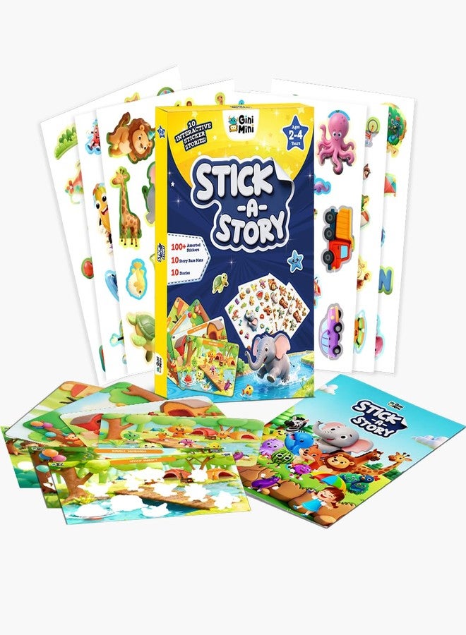 GiniMini Stick A Story- Sticker Storytelling Kit for Kids Age 2 3 4 | 100+ Easy-Peel Stickers, 10 Story Mats & Story Booklet | Creative Learning Activity | Fine Motor Skills & Imagination Toy - Image 2
