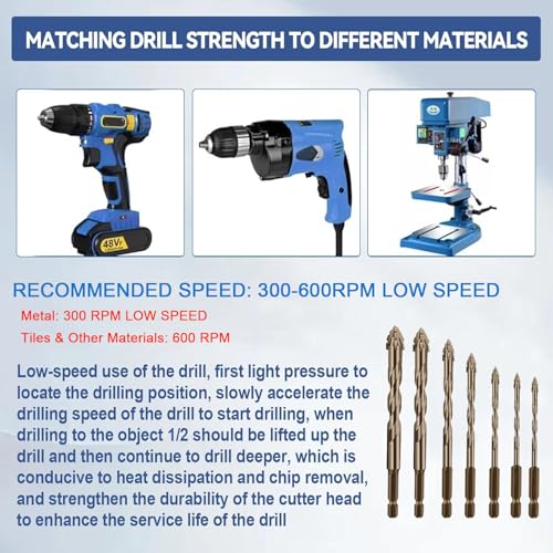 Serplex® 7Pcs Alloy Steel Carbide Drill Bits for Ceramic Tiles, Ceramic, Glass Marble Concrete 3/4/5/6/8/10/12mm High Impact 4-Edge Sawtooth Power Drill Bits Hex Shank Hole Opener Bit - Image 4