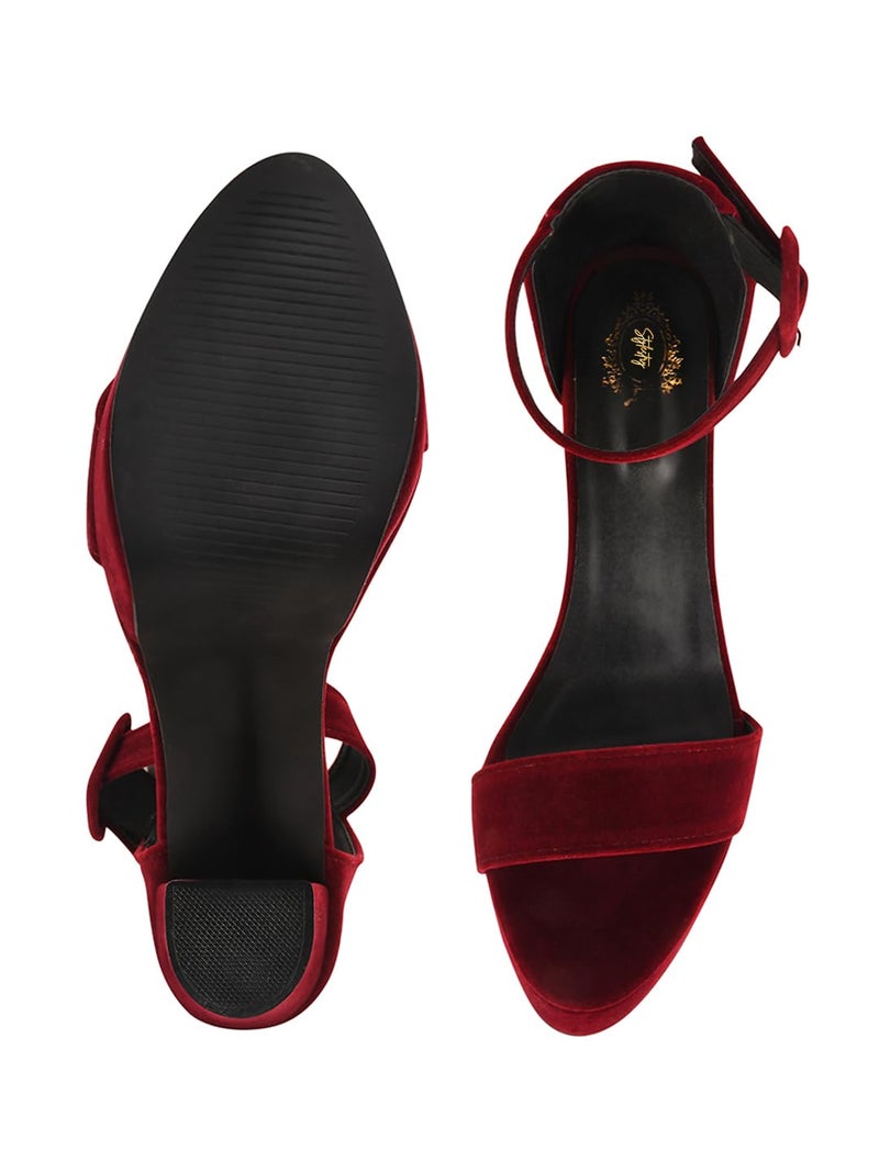 Shoetopia Women BlockSandals for Women & Girls|Cushioned Footbed |Casual, Ethnic, Party & Wedding EU41 Cherry - Image 5