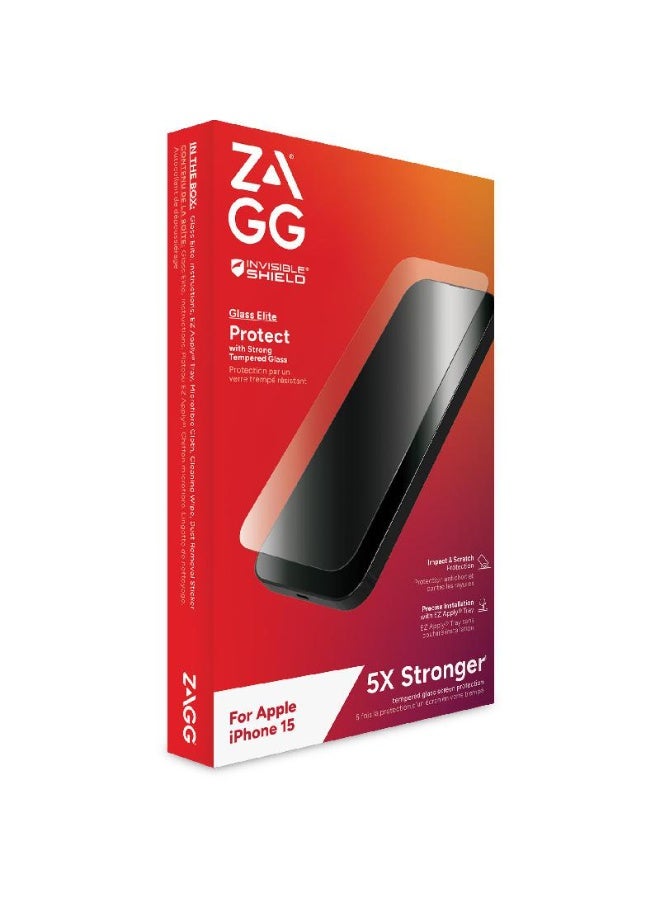 زاج واقي شاشة InvisibleShield Glass Elite Privacy لهاتف iPhone 15، واقي شاشة ثنائي الاتجاه للخصوصية، زجاج مقسّى، مقاوم للخدش، حماية من السقوط، مقاوم للتلطخ، سهل التركيب، متوافق مع الجراب