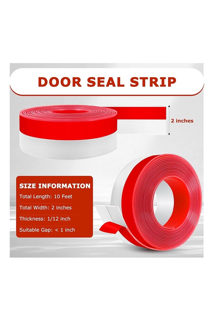 شريط مانع تسرب الهواء، لاصق ذاتي، مانع تسرب مرن لأسفل باب الدش، شريط مانع تسرب سيليكون للنوافذ الزجاجية المنزلقة والفجوات الجانبية (شفاف، عرض 2 بوصة × 10 أقدام) - Image 2