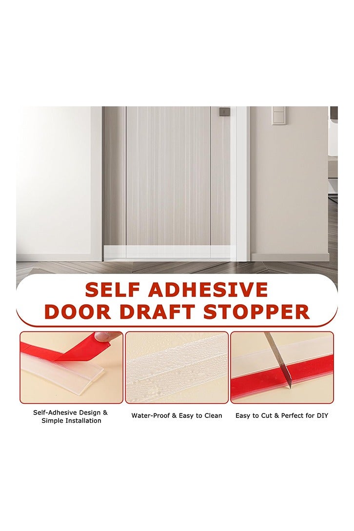 شريط مانع تسرب الهواء، لاصق ذاتي، مانع تسرب مرن لأسفل باب الدش، شريط مانع تسرب سيليكون للنوافذ الزجاجية المنزلقة والفجوات الجانبية (شفاف، عرض 2 بوصة × 10 أقدام) - Image 4