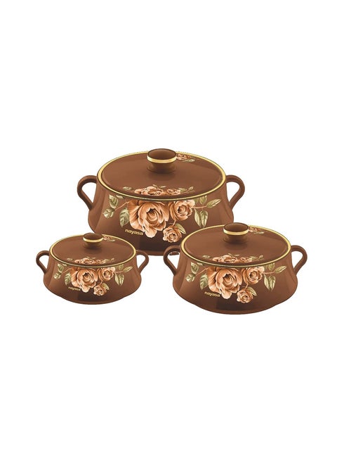 3 Piece LORENZO Food WARMER Insulated Casserole THERMAL Serving BOWL Brown 2.5, 3.5, 5 L