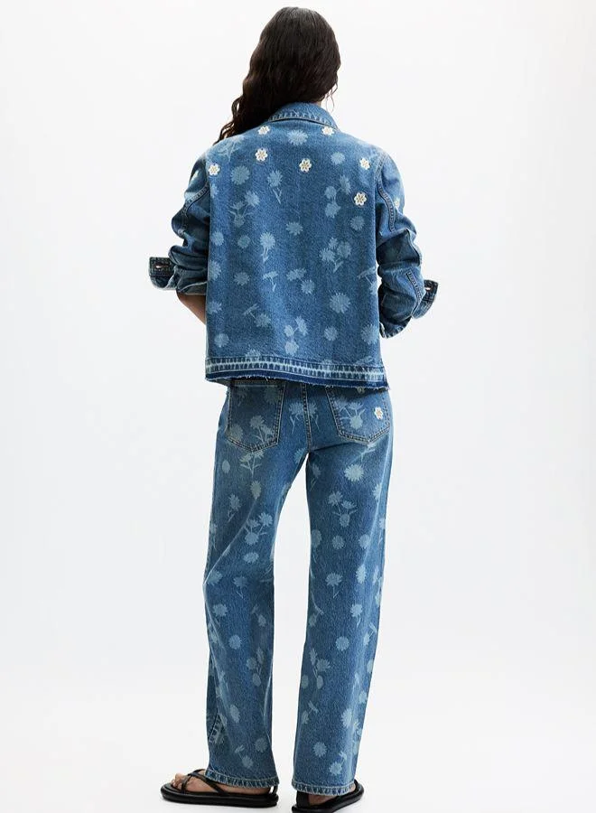 Desigual Blue Floral Embroidered Jeans for Women | Best Price UAE