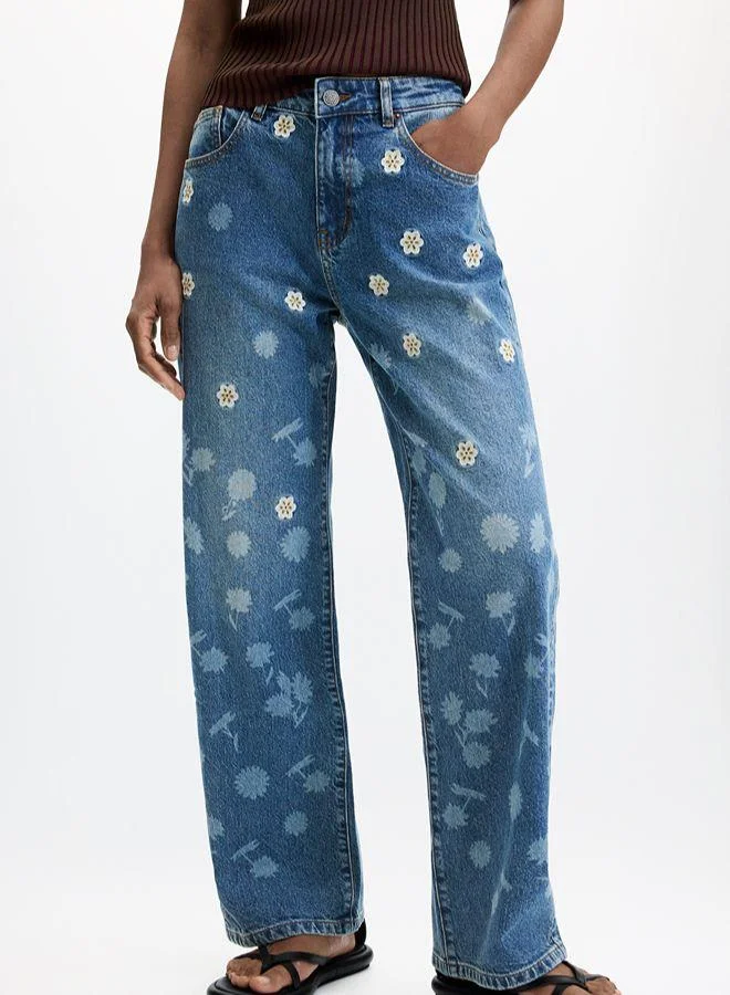 Desigual Blue Floral Embroidered Jeans for Women | Best Price UAE