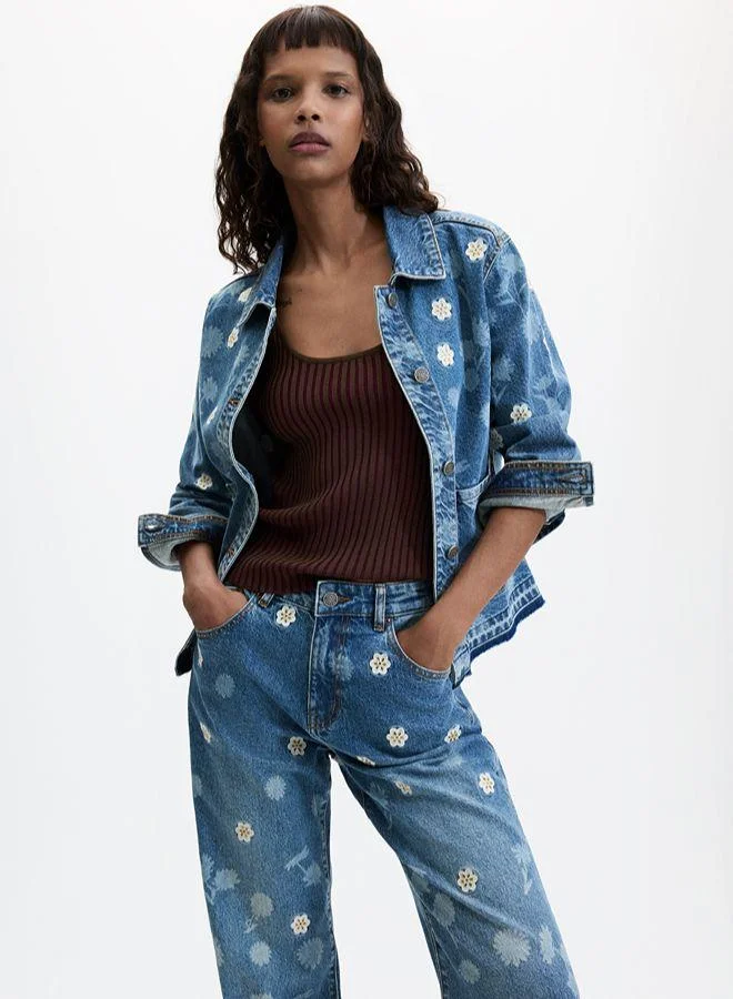 Desigual Blue Floral Embroidered Jeans for Women | Best Price UAE