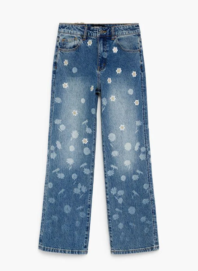Desigual Blue Floral Embroidered Jeans for Women | Best Price UAE