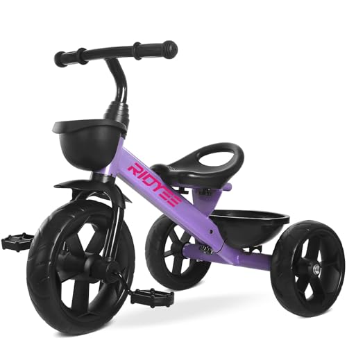 RIDYEE Toddler Tricycle for 15 to 5 Years Tricycle for Ages 24 Years ExtraWide Rear Wheelbase for Stability Trikes for Kids 13 with Dual Storage Baskets Easy to Carry Seat Purple - Image 1