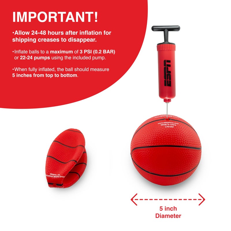 ESPN Mini Basketball Hoop, Over The Door Basketball Hoop with 2 Foldable Breakaway Rims and Ball Return for Two Player Games, Includes 4 Mini Basketballs and Pump - Image 2