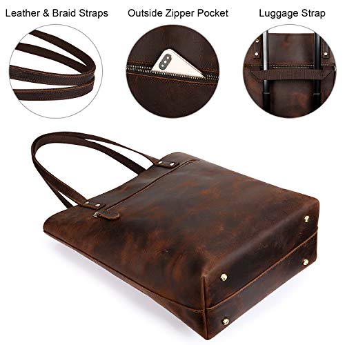 S-ZONE Women Vintage Genuine Leather Tote Bag Large Shoulder Purse Work Handbag - Image 4