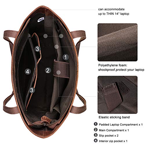 S-ZONE Women Vintage Genuine Leather Tote Bag Large Shoulder Purse Work Handbag - Image 5
