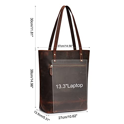 S-ZONE Women Vintage Genuine Leather Tote Bag Large Shoulder Purse Work Handbag - Image 3