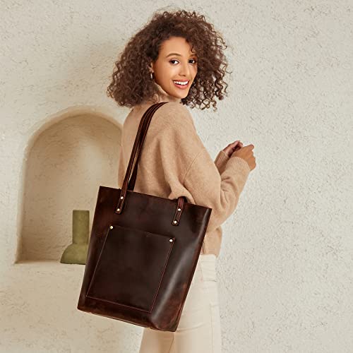 S-ZONE Women Vintage Genuine Leather Tote Bag Large Shoulder Purse Work Handbag - Image 2