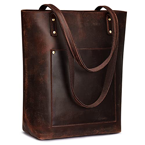 S-ZONE Women Vintage Genuine Leather Tote Bag Large Shoulder Purse Work Handbag - Image 1