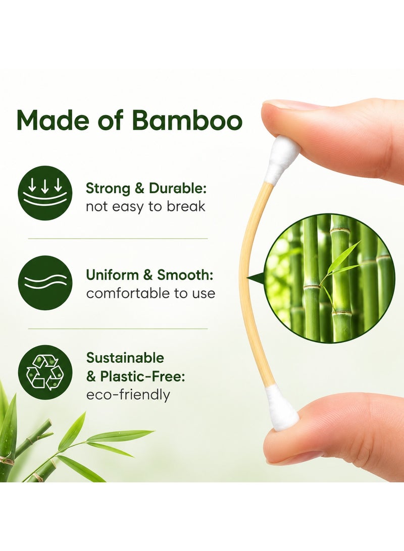 كوتون سوبس أعواد قطنية دائرية مزدوجة من الخيزران، رؤوس سميكة | أعواد قطنية متينة من أعواد خشبية صديقة للبيئة وقابلة للتحلل الحيوي للأذن | أعواد قطنية متينة | أعواد مثالية لإزالة الغبار والأوساخ من الأذن | 3٠٠ قطعة - Image 2
