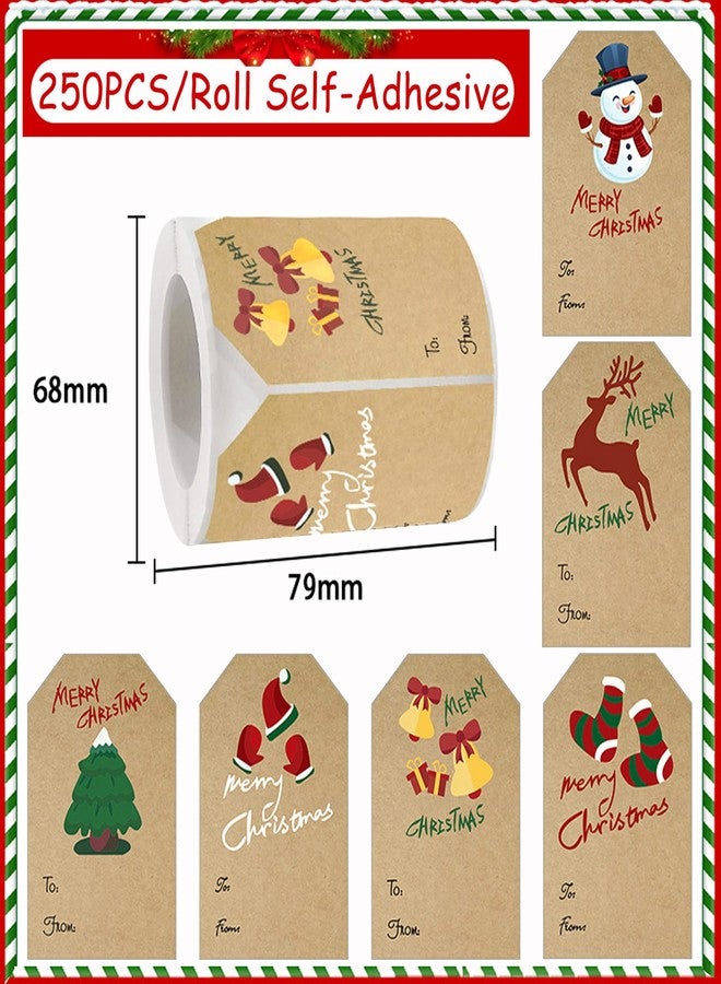 CAKOLINK Sticky Christmas Tags Stickers for Gifts Wrappings, 250PCS Kraft Christmas Stickers Labels Self Adhesive Christmas Gift Tags Sticker for Presents Boxes Bags Envelopes Decoration, 2 x 3 Inch - Image 2