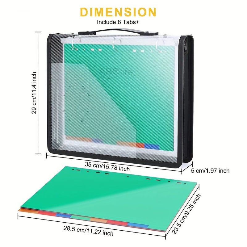 A4 Zipper Binder With 8 Insertable Plastic Dividers 3 Ring Expanding File Folder With Adjustable Handle Stamp And Die Storage Bag Scrapbook Organizer For School Project Organization Holds 300 Sheets - Image 2