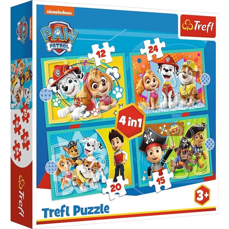 Trefl - Happy Paw Patrol Team Puzzle 4 in 1 (12+24+20+15) Pieces - 34346 - Image 1