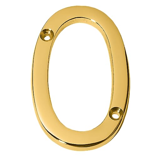 A10SHOP Clio 3-Inch Solid Brass Lacquered Polished Mailbox Numbers House Numbers For Outside, Address Plaques for House Numbers, Outdoor Decor (Polished Brass, Number 0) - Image 1