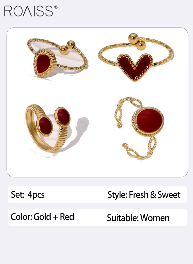 رويس مجموعة من 4 خواتم مفتوحة قابلة للتعديل للنساء بتصميم هندسي بسيط، خواتم فاخرة قابلة للتكديس عتيقة للنساء للارتداء اليومي والحفلات - Image 2