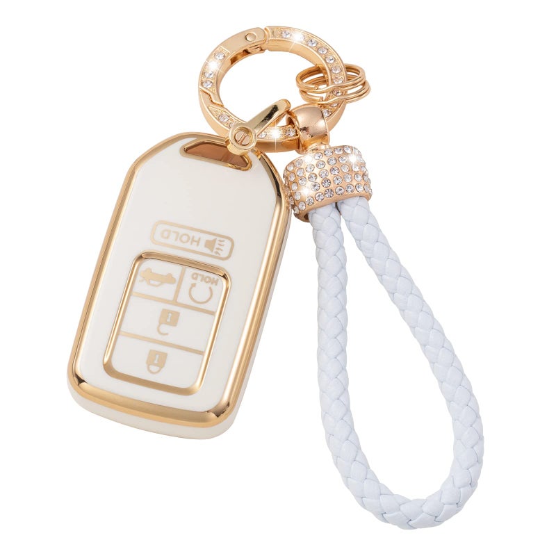 Gematay for Honda Key Fob Cover with Keychain Lanyard Soft TPU Key Fob Protector Compatible with Honda Accord Civic CRV Pilot Odyssey Smart Key Case Holder