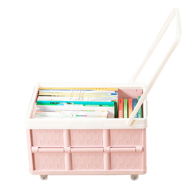 Collapsible Handcart 30L Pink PP Material - Foldable Space-Saving Design Swivel Wheels for Home Storage Outdoor Use - Image 1