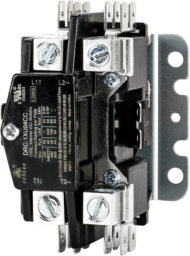 Sunlee 1 Pole 40 Amp 208/240Vac Coil UL Recognize and A2L Compliant Definite Purpose Contactor Heavy Duty HVAC Replacement for 30A & 40A AC Units, Condensers, Heat Pumps - Image 3