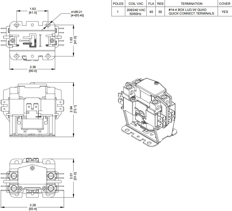 Sunlee 1 Pole 40 Amp 208/240Vac Coil UL Recognize and A2L Compliant Definite Purpose Contactor Heavy Duty HVAC Replacement for 30A & 40A AC Units, Condensers, Heat Pumps - Image 5