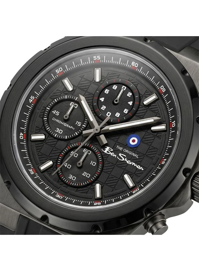 بين شيرمان Manchester  Black Dial Black Silicone Strap Chronograph Watch for Men, 43mm
