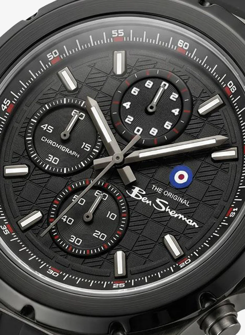 Ben Sherman Manchester  Black Dial Black Silicone Strap Chronograph Watch for Men, 43mm