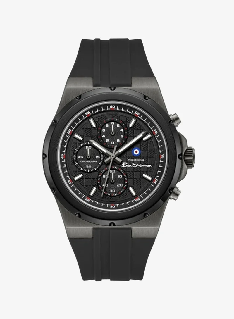 Ben Sherman Manchester  Black Dial Black Silicone Strap Chronograph Watch for Men, 43mm