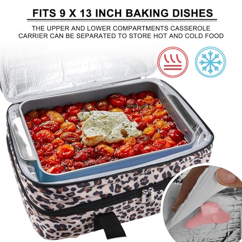 esouler Double Insulated Casserole Carrier Bag Hot & Cold Food Carrier Bag Lasagna Holder Lunch Bag for Picnics, Parties, Travel, Fits 9 x 13 Inches Casserole Dish-Leopard - Image 4