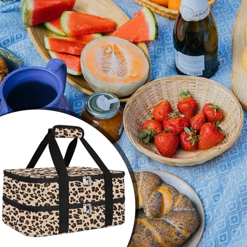 esouler Double Insulated Casserole Carrier Bag Hot & Cold Food Carrier Bag Lasagna Holder Lunch Bag for Picnics, Parties, Travel, Fits 9 x 13 Inches Casserole Dish-Leopard - Image 5