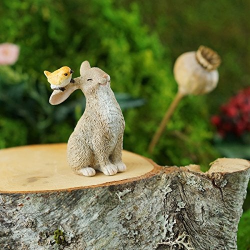 Top Collection Miniature Fairy Garden and Terrarium Rabbit Playing with Bird Statue - Image 2