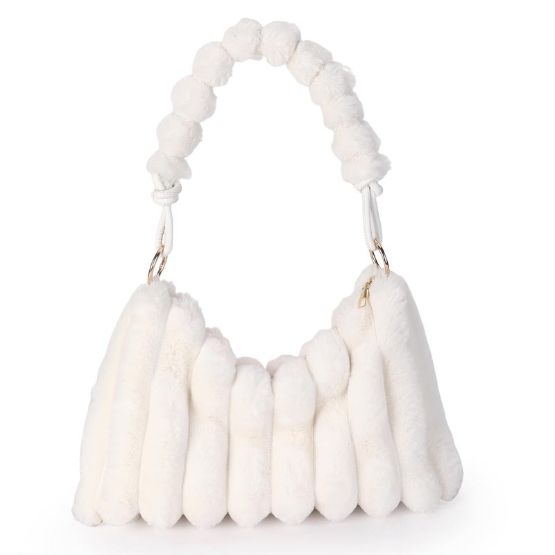 Extolove Furry Purse Y2K Fluffy Bags Faux Fur Purses for Women Fuzzy Tote Bag Plush Shoulder Handbags (White) - Image 1