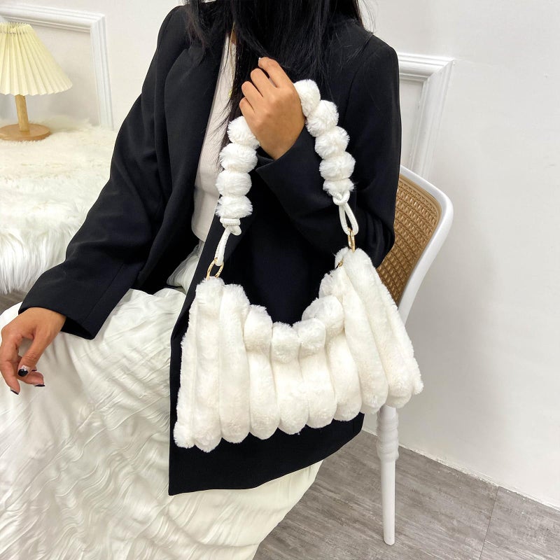 Extolove Furry Purse Y2K Fluffy Bags Faux Fur Purses for Women Fuzzy Tote Bag Plush Shoulder Handbags (White) - Image 3