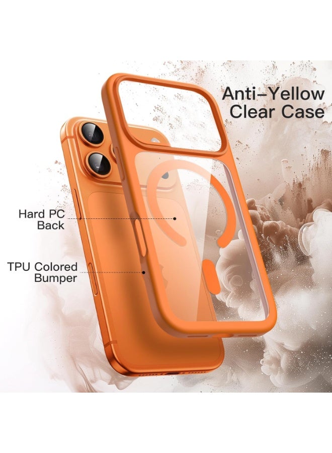 Magnetic Case for iPhone 17 Pro Compatible with MagSafe, Shockproof Phone Bumper Cover, Solid Color Matte TPU Frame, Anti-Scratch Clear Back (Orange) - Image 2