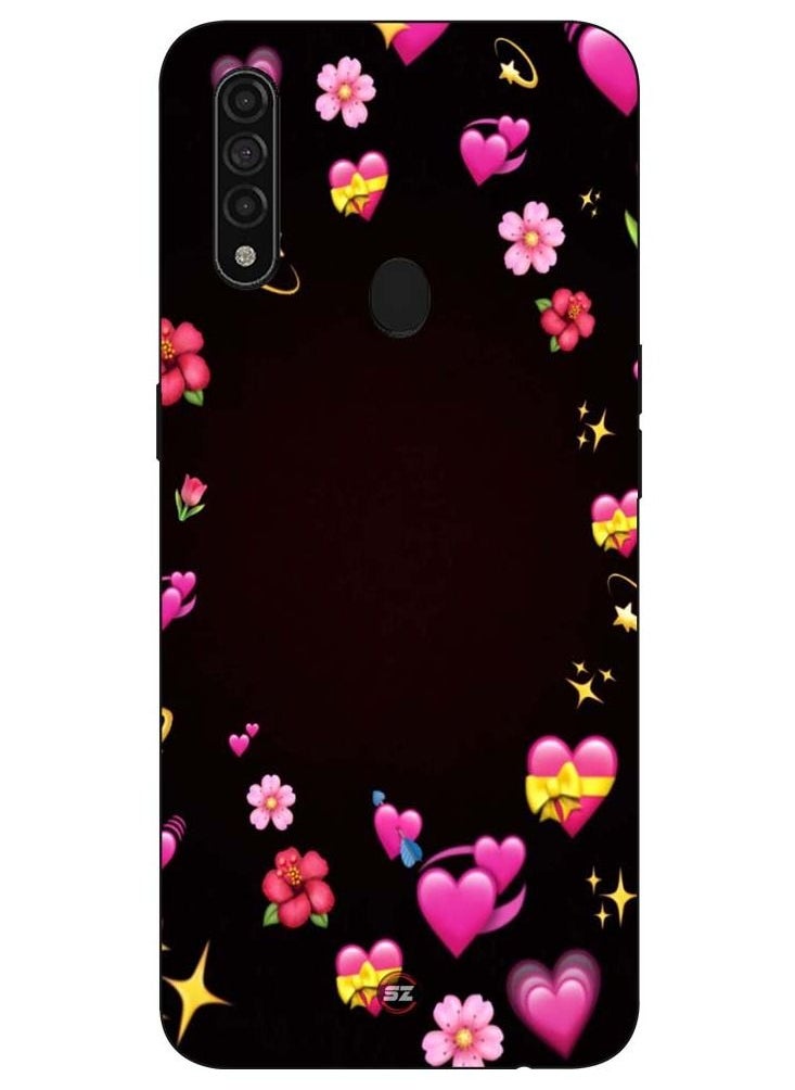 Service Zone Protective Printed Mobile Cover Heart And Flowers With Black Background For Oppo A31 