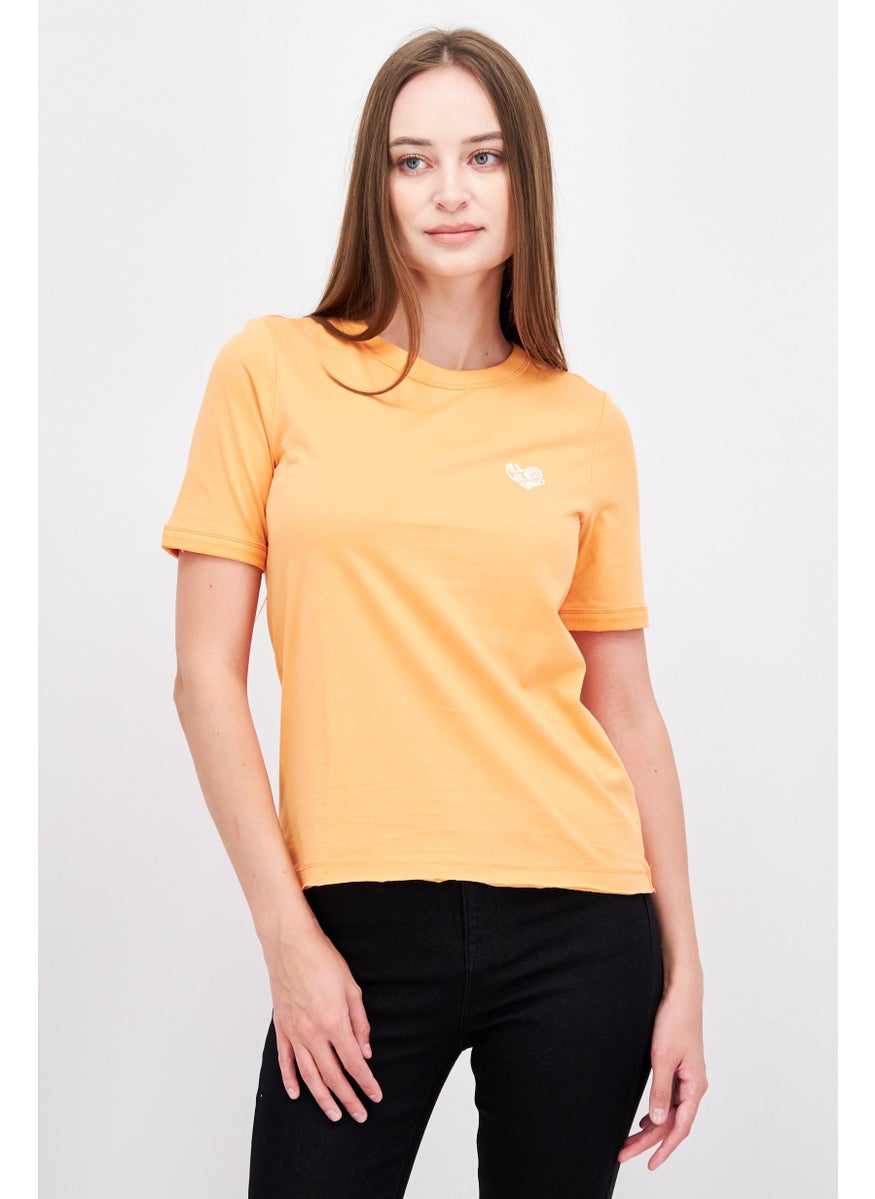 ESPRIT Women Crew Neck Short Sleeve Graphic Top, Orange  - Image 1