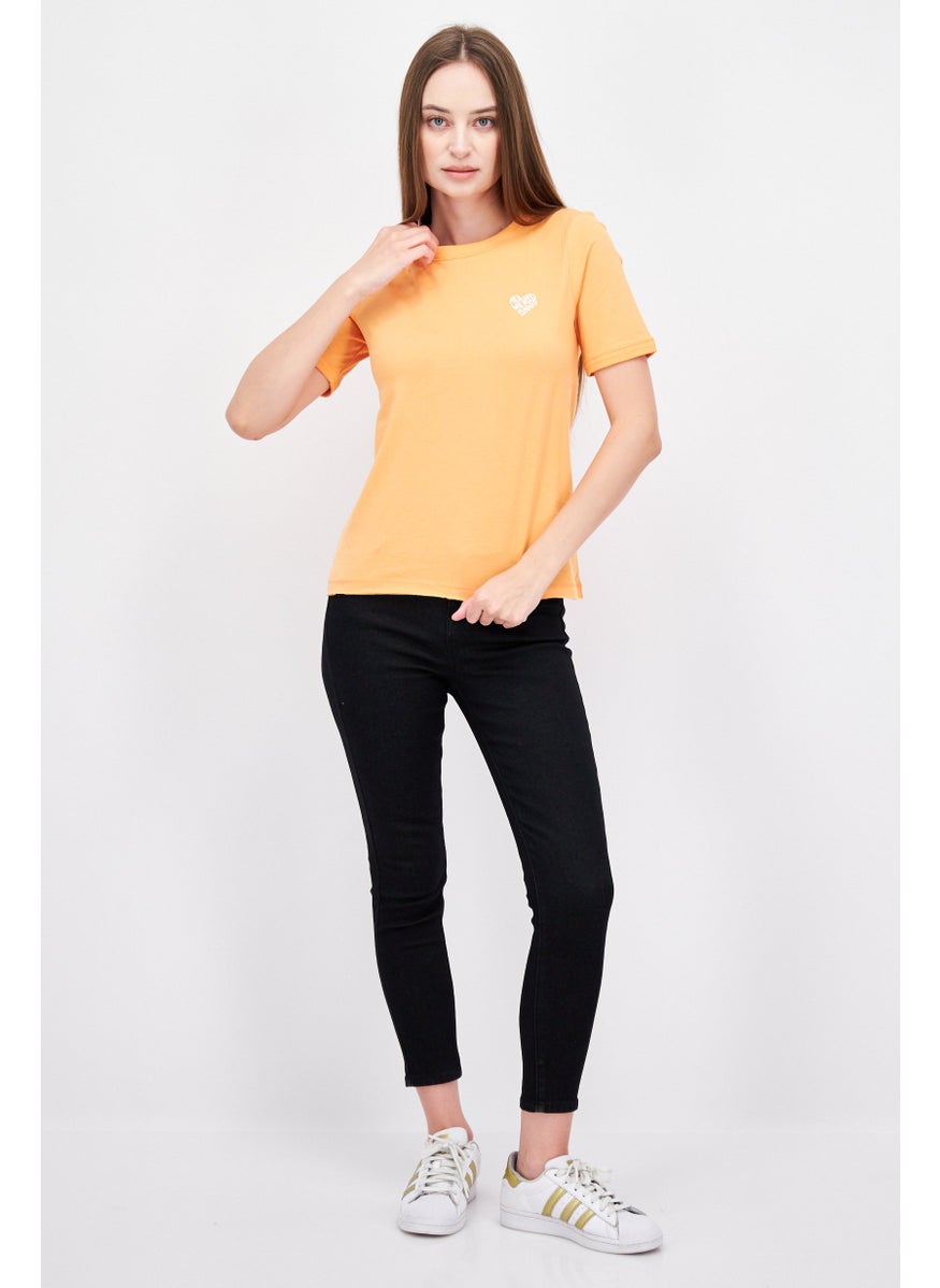 ESPRIT Women Crew Neck Short Sleeve Graphic Top, Orange  - Image 2
