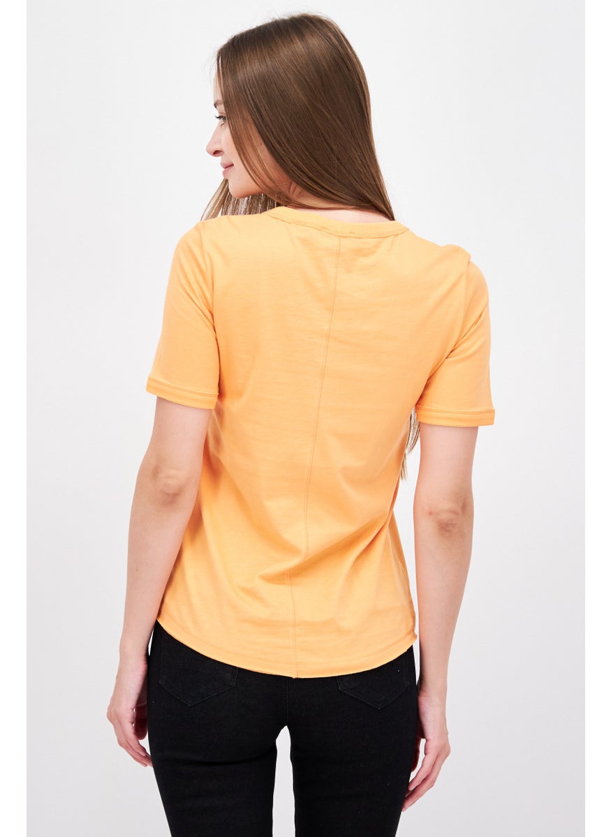 ESPRIT Women Crew Neck Short Sleeve Graphic Top, Orange  - Image 3