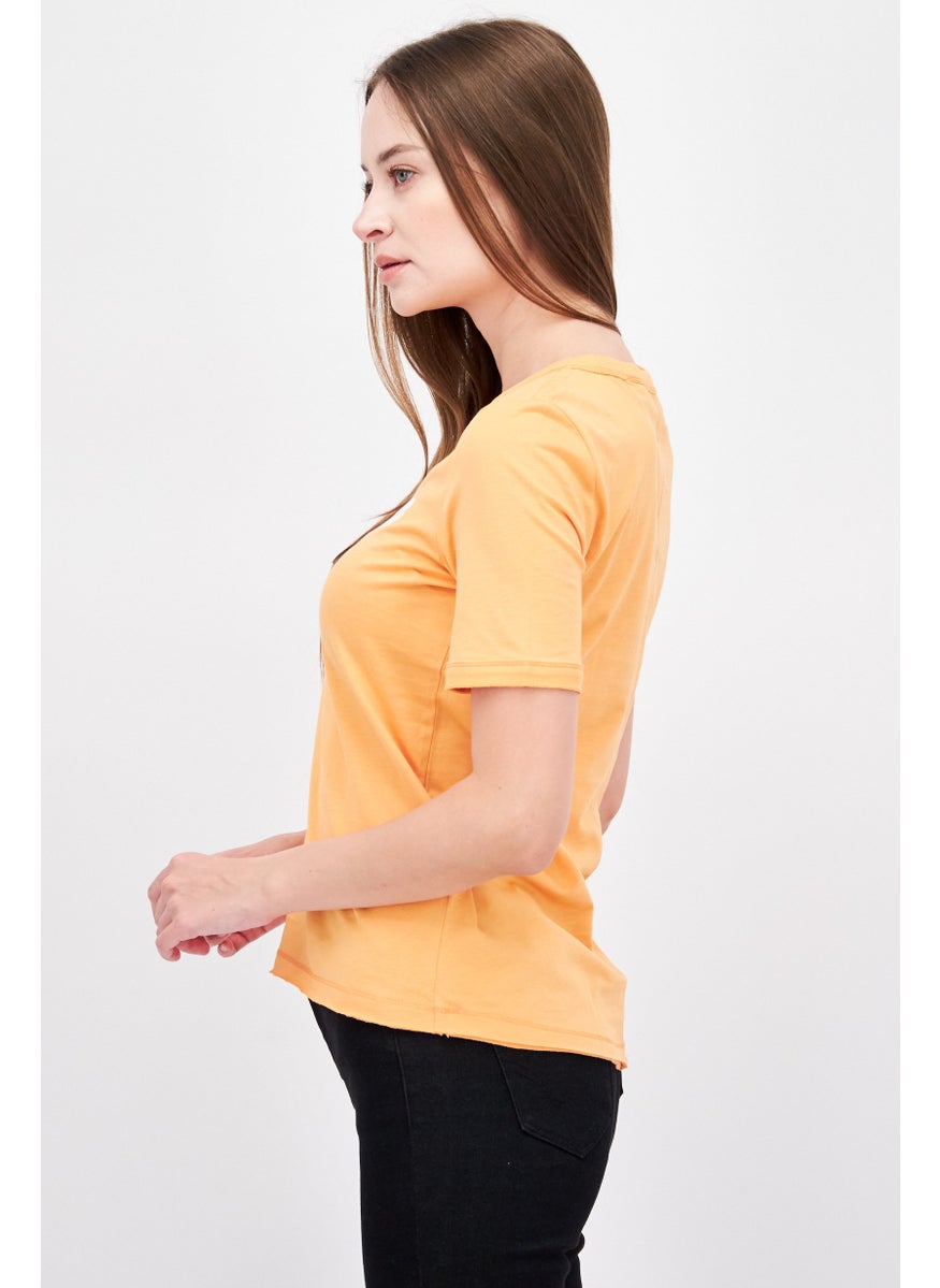 ESPRIT Women Crew Neck Short Sleeve Graphic Top, Orange  - Image 4