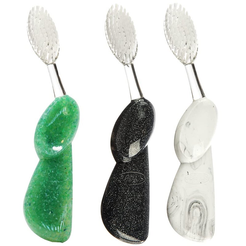 RADIUS Big Brush with Replaceable Head BPA Free & ADA Accepted Toothbrush Designed to Improve Gum Health & Reduce Gum Issues - Left Hand - Midnight Sky/Marble/Soda Pop Eco Grind - Pack of 3 - Image 2