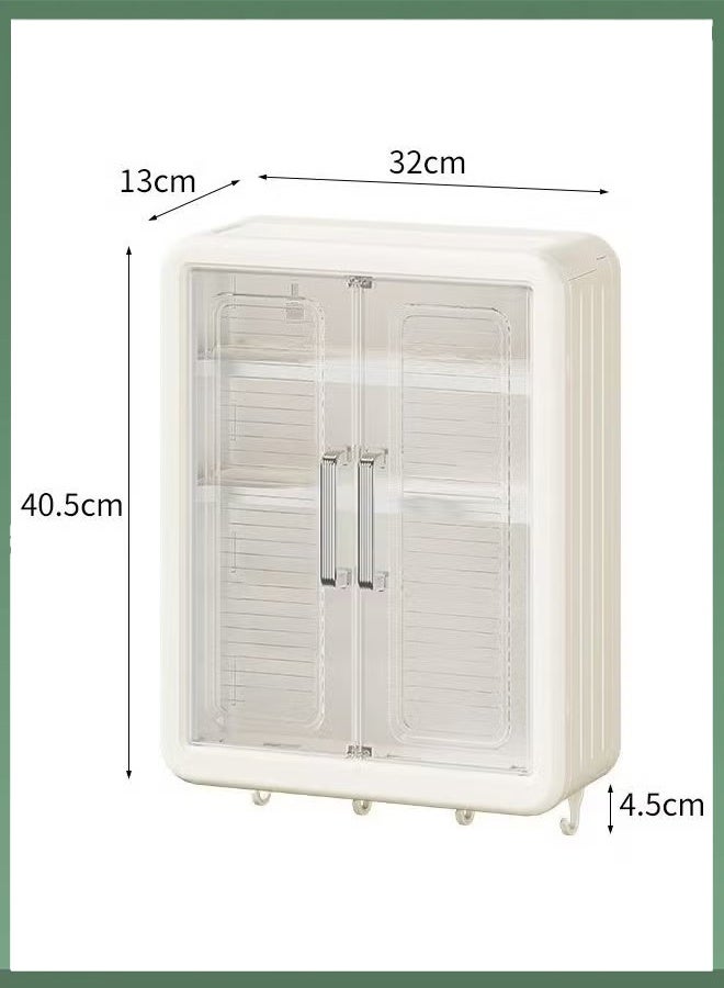 Wall Mount Storage Cabinet Large Capacity Makeup Organizer Over The Toilet Storage Case Bathroom Organizer with 4 Hooks No Drilling Storage Shelf Rack Dust and Moisture Proof Shelves (Beige) - Image 2