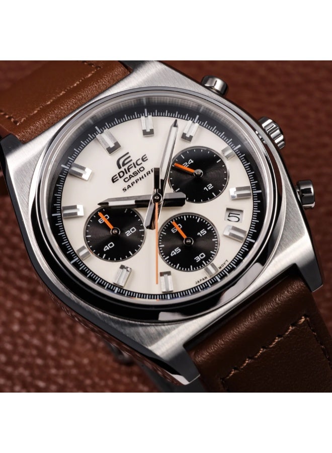 Casio Edifice EFB-730L-7AVUDF Men’s Leather Strap Watch with White Dial and Sapphire Crystal – 100m Water Resistant - Image 4