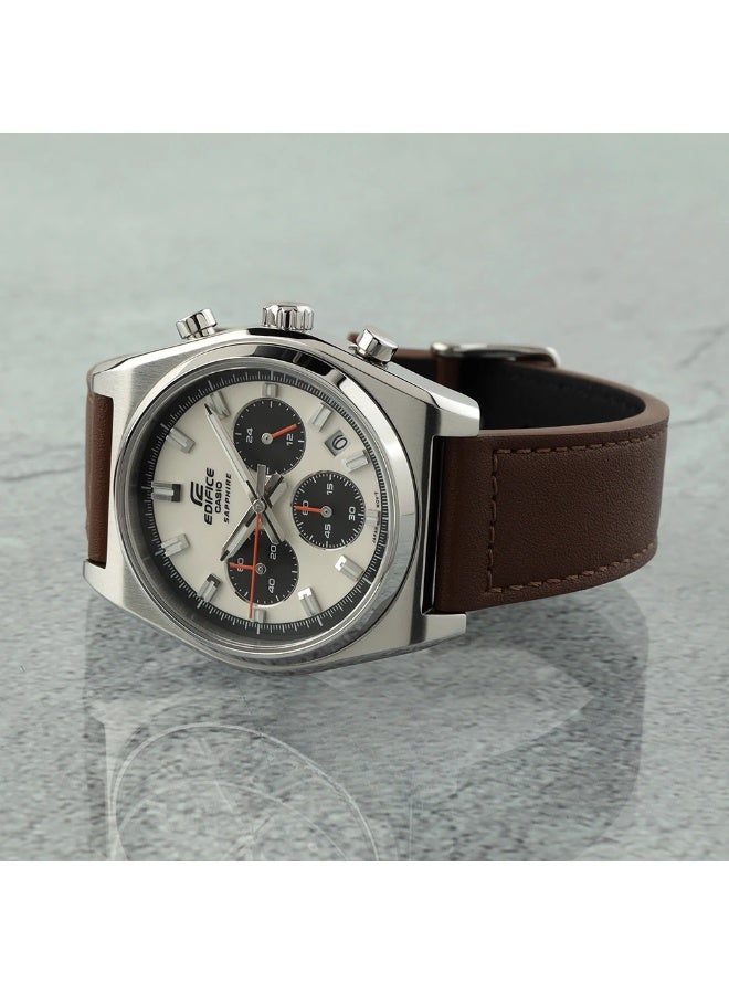 Casio Edifice EFB-730L-7AVUDF Men’s Leather Strap Watch with White Dial and Sapphire Crystal – 100m Water Resistant - Image 2